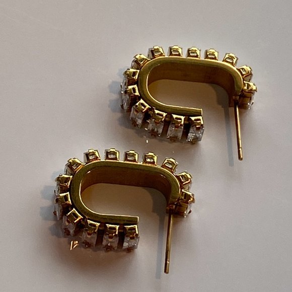 White Baguette Cubic Zirconia Stainless Steel Earrings - Picture 6 of 11